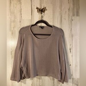 Eileen Fisher Purple Knit Cropped Sheer 3/4 Sleeve Top Size Small